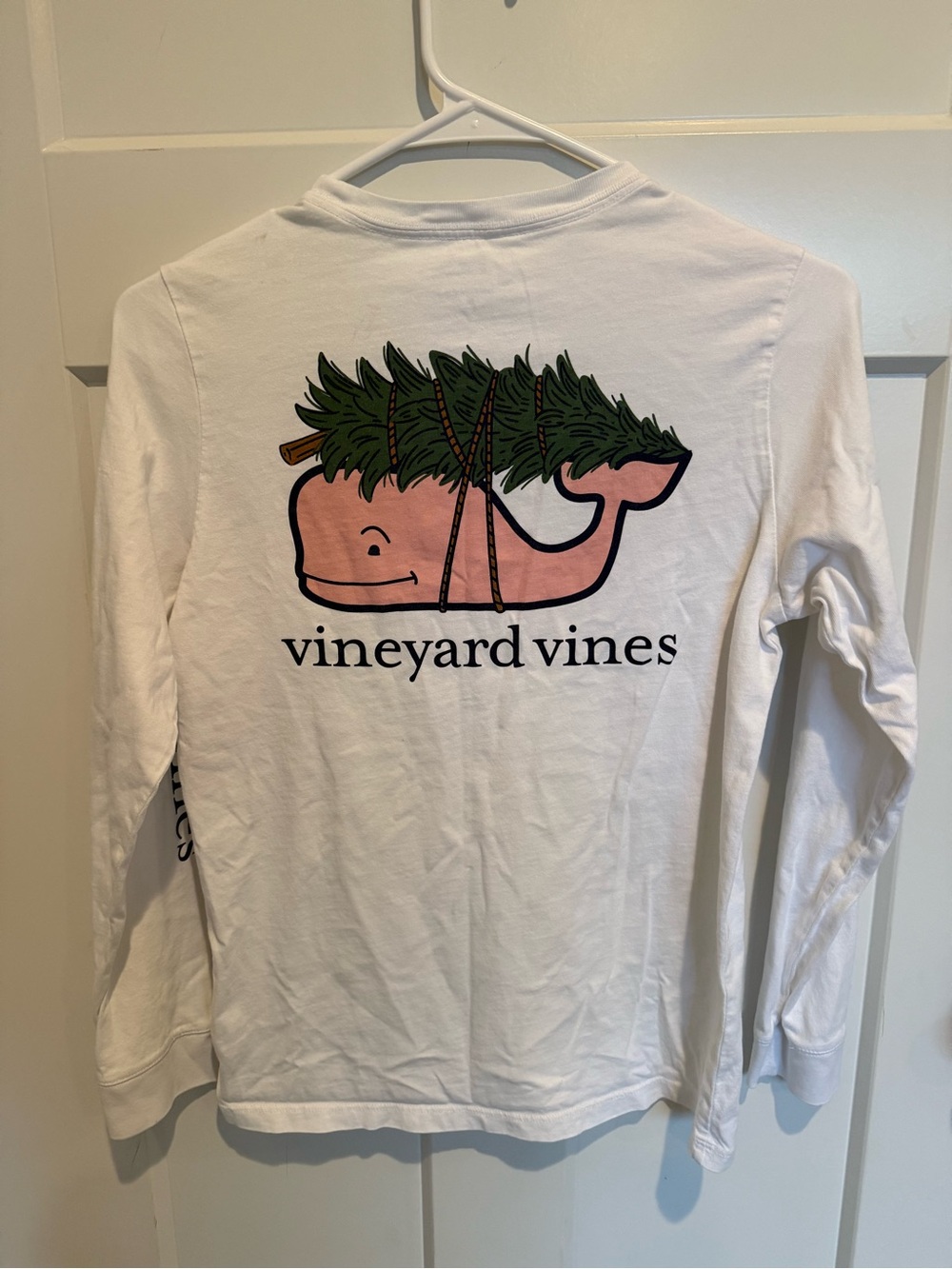 Vineyard Vines Kids White Long-Sleeve Tee with Pink Whale & Green Tree sz Medium